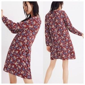 Madewell Burgundy Antique Flora Button Back Long Sleeve Dress Medium